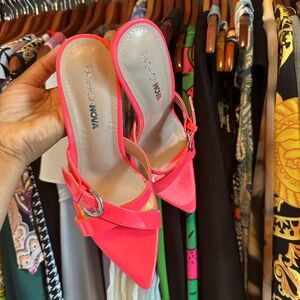 Fashion Nova Buckled Neon Pink Heel Sandals